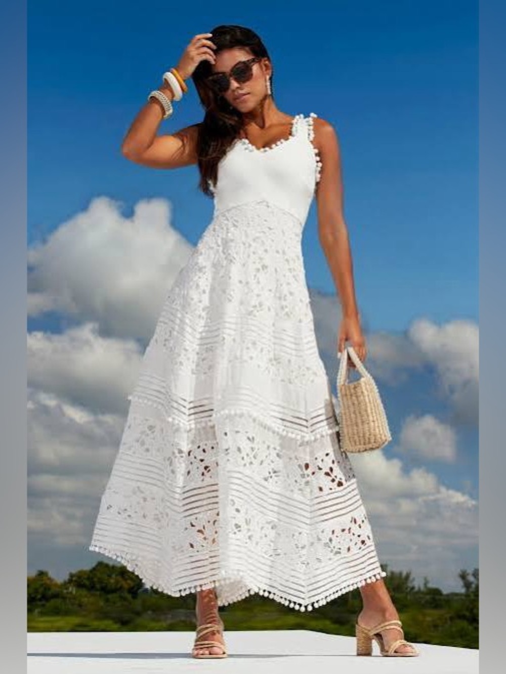 Mixed Media Lace Pom Pom Dress by Boston Proper